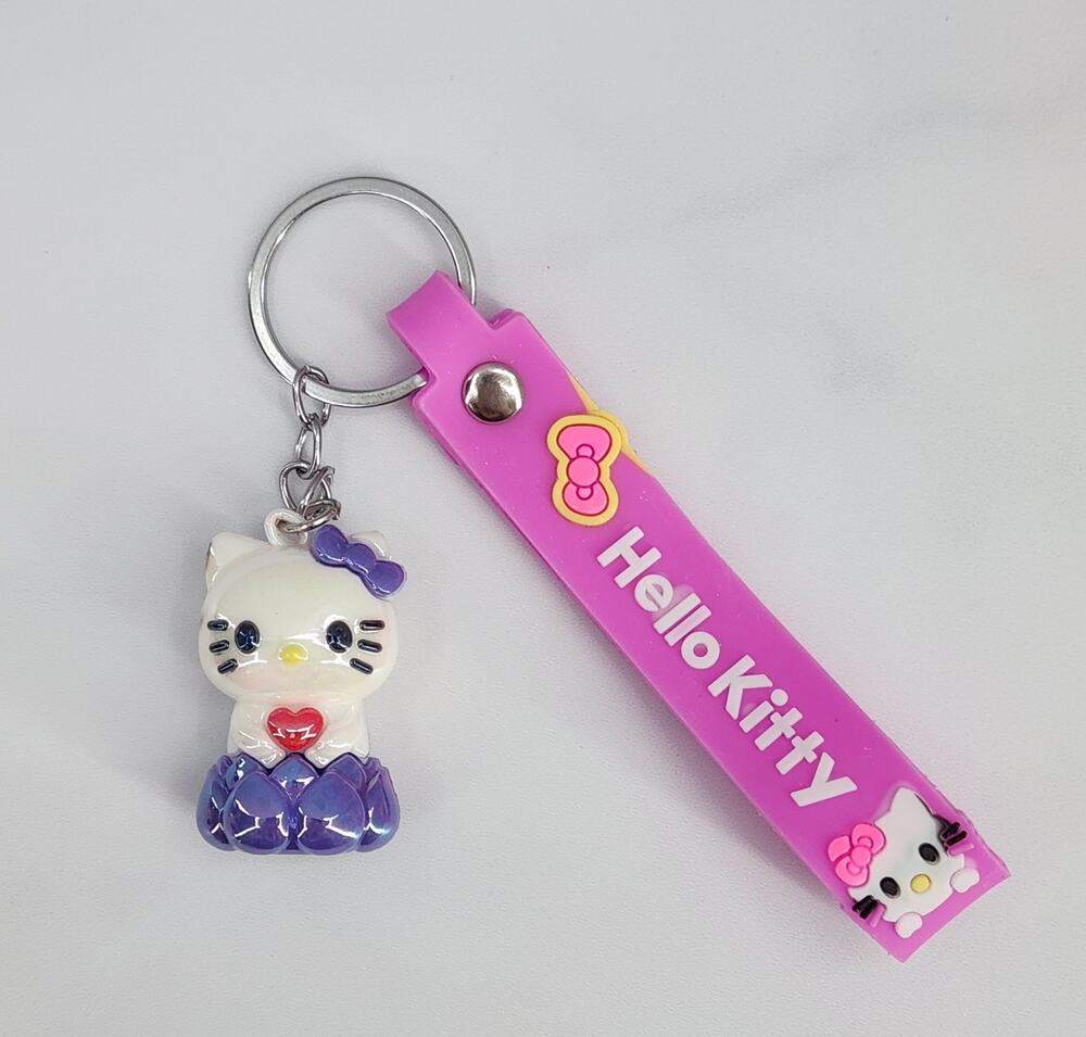 Hello Kitty 3D Figure Keychain & "Hello Kitty" Strap Purple & White iridescent